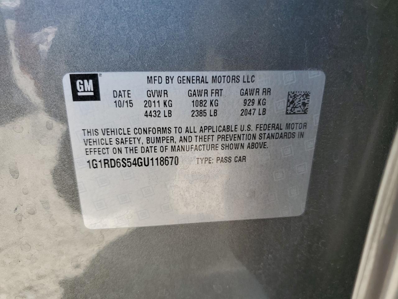 2016 Chevrolet Volt Ltz VIN: 1G1RD6S54GU118670 Lot: 64847185