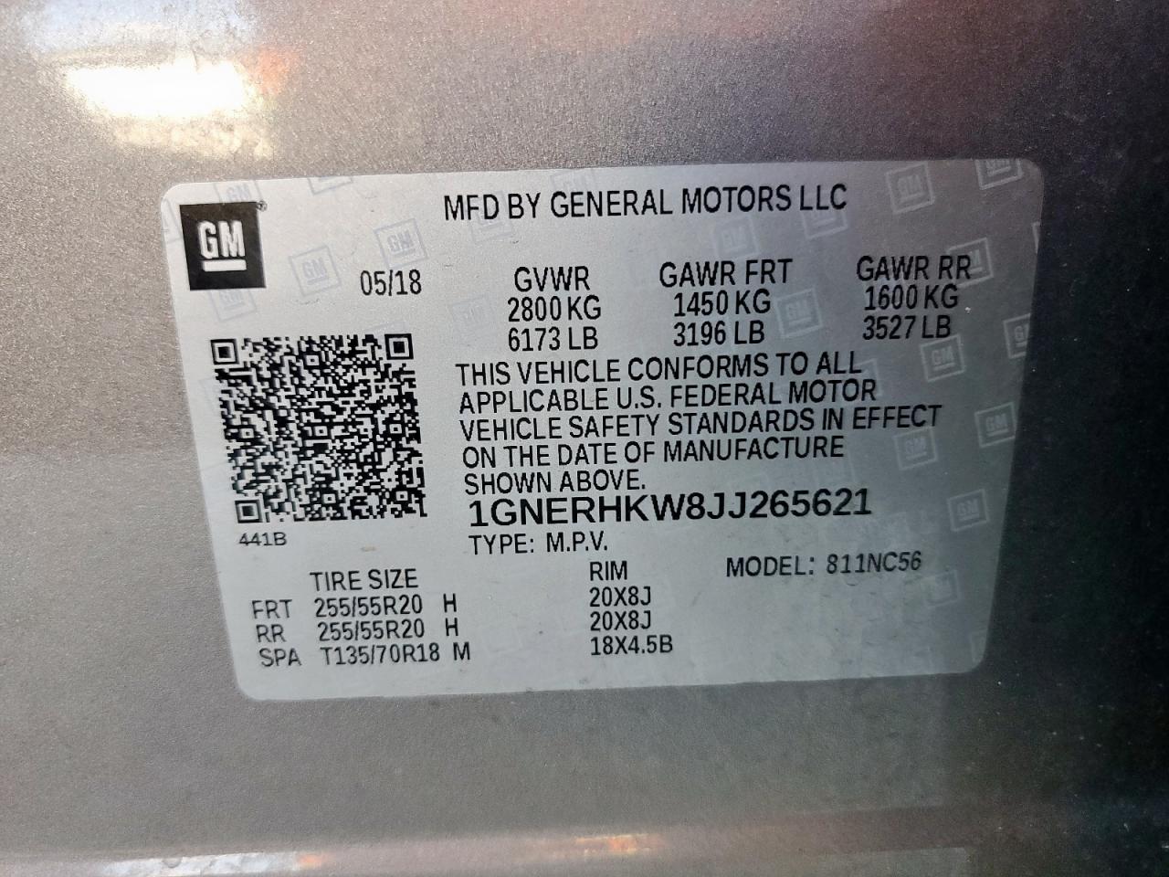 2018 Chevrolet Traverse Lt VIN: 1GNERHKW8JJ265621 Lot: 64379515