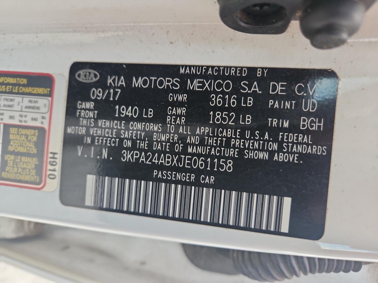 2018 Kia Rio Lx VIN: 3KPA24ABXJE061158 Lot: 64573735