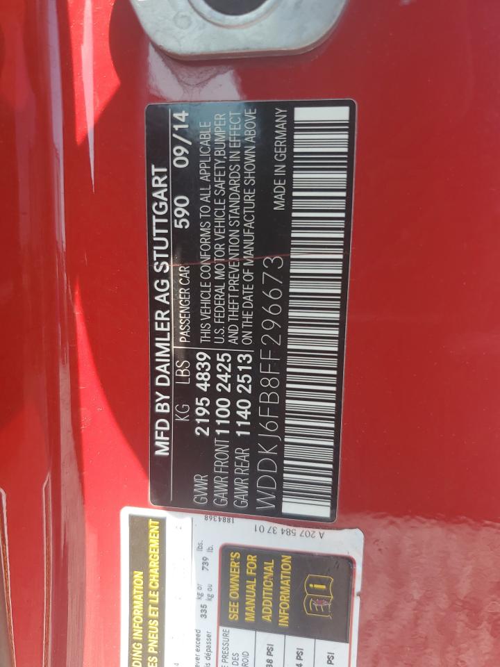 2015 Mercedes-Benz E 400 VIN: WDDKJ6FB8FF296673 Lot: 63974075