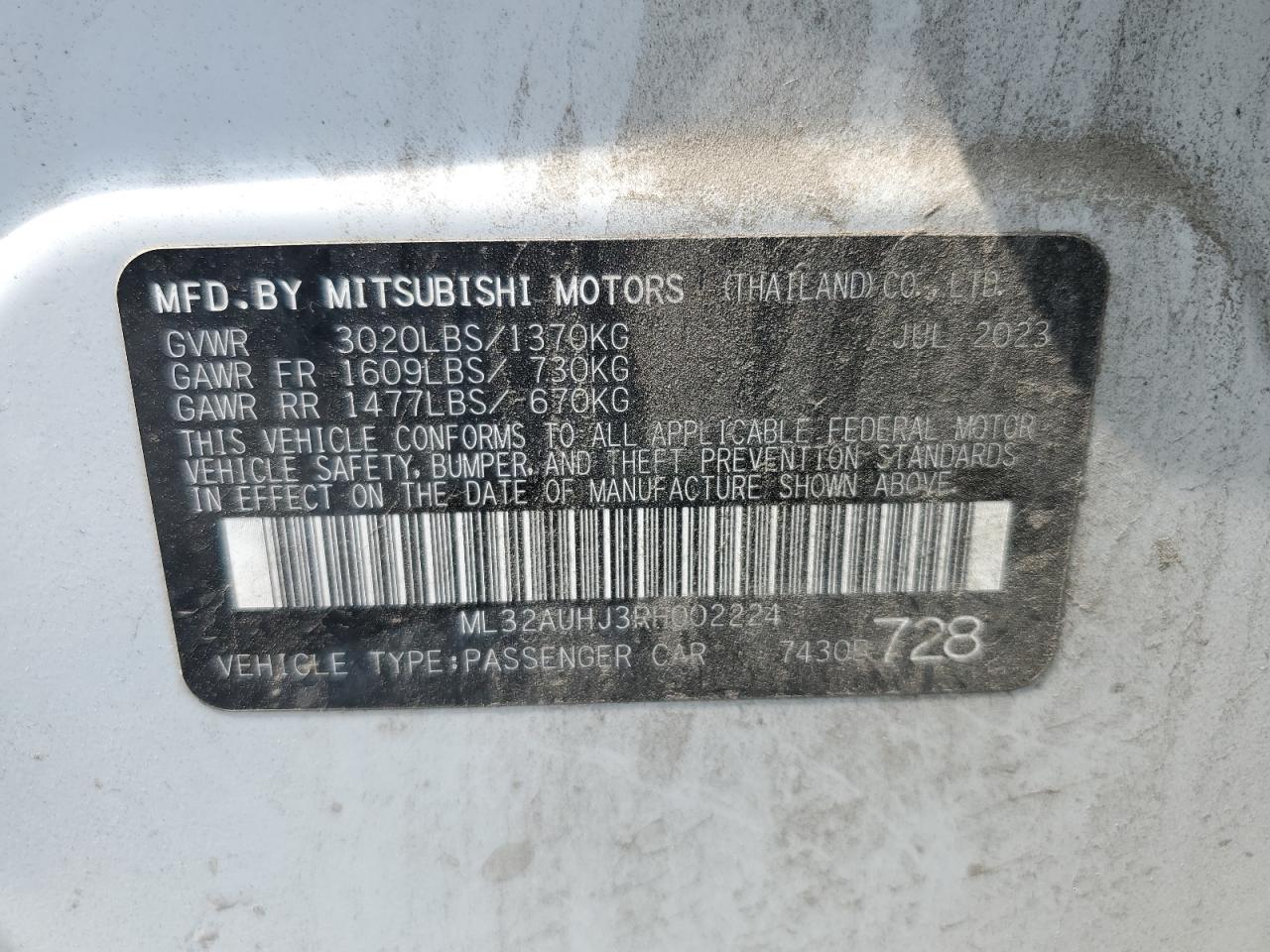 2024 Mitsubishi Mirage Es VIN: ML32AUHJ3RH002224 Lot: 64366425