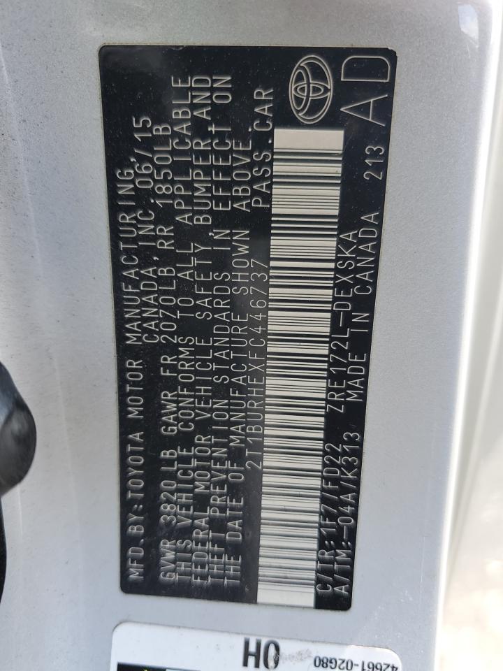 2t1burhexfc446737 2T1BURHEXFC446737 2015 Toyota Corolla L