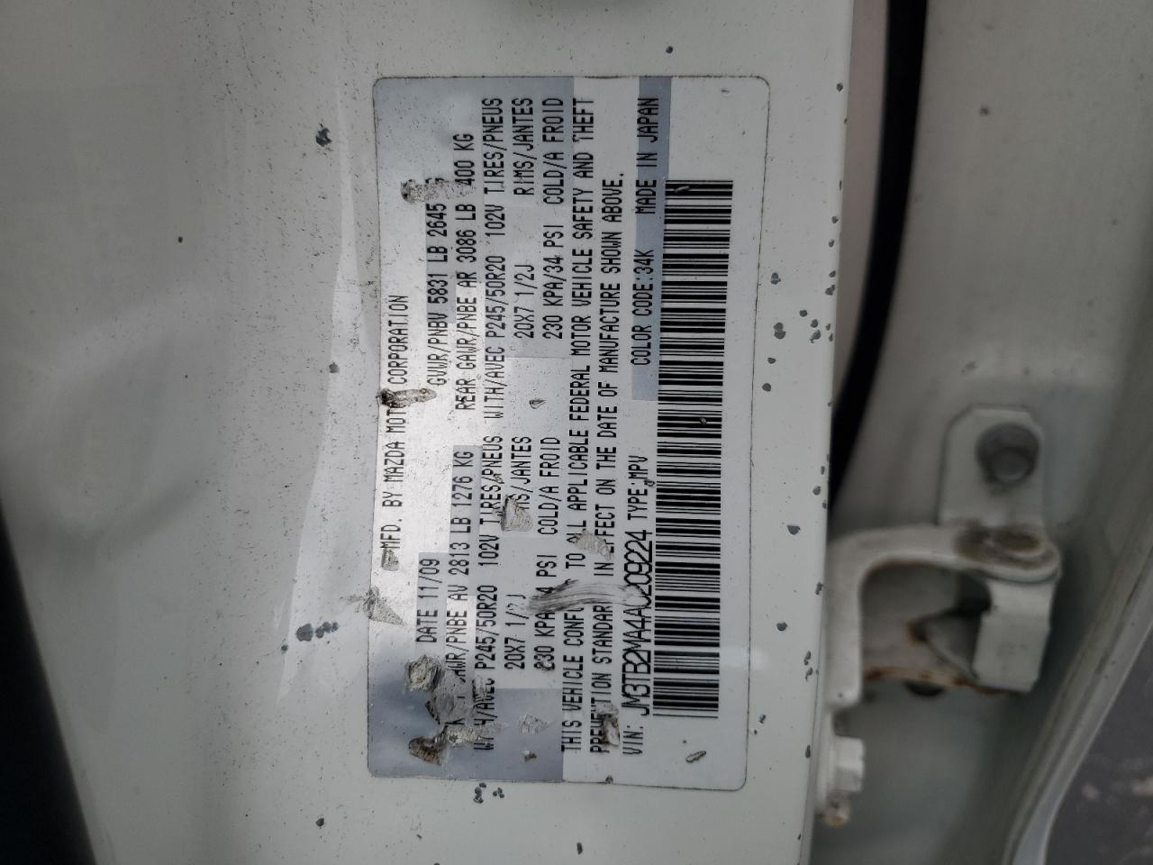 2010 Mazda Cx-9 VIN: JM3TB2MA4A0209224 Lot: 64811545