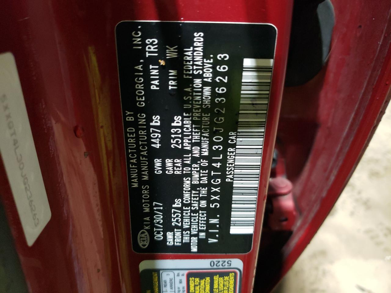 2018 Kia Optima Lx VIN: 5XXGT4L30JG236263 Lot: 67272535