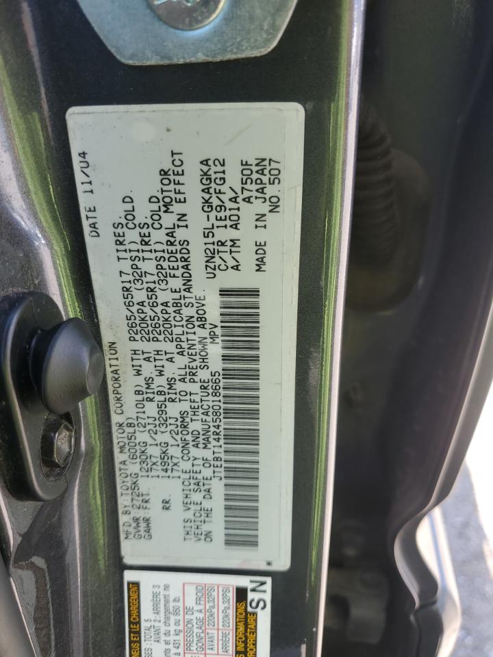 2005 Toyota 4Runner Sr5 VIN: JTEBT14R458018665 Lot: 64451655