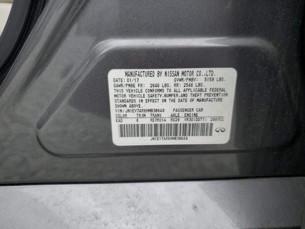 2017 Infiniti Q50 Premium VIN: JN1EV7AR6HM838649 Lot: 64727225