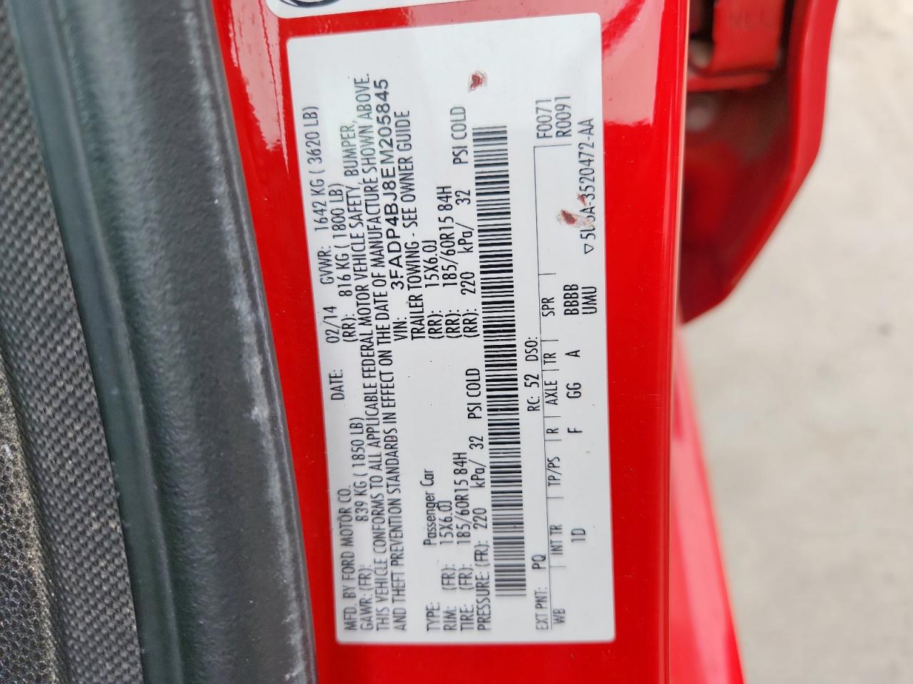2014 Ford Fiesta Se VIN: 3FADP4BJ8EM205845 Lot: 63315255