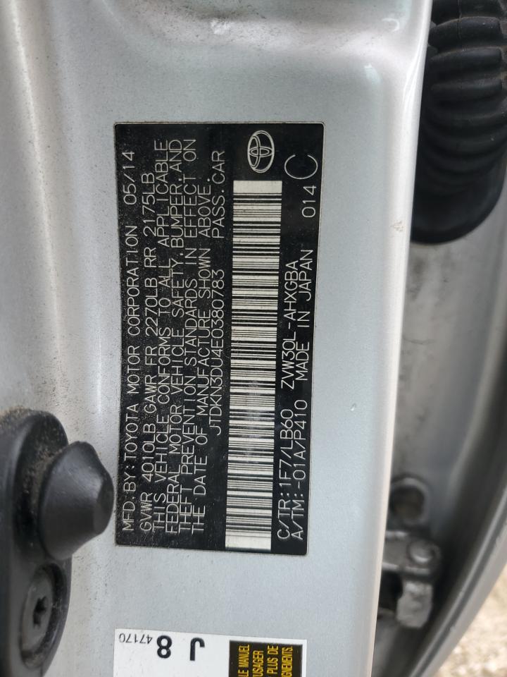 2014 Toyota Prius VIN: JTDKN3DU4E0380783 Lot: 64607845
