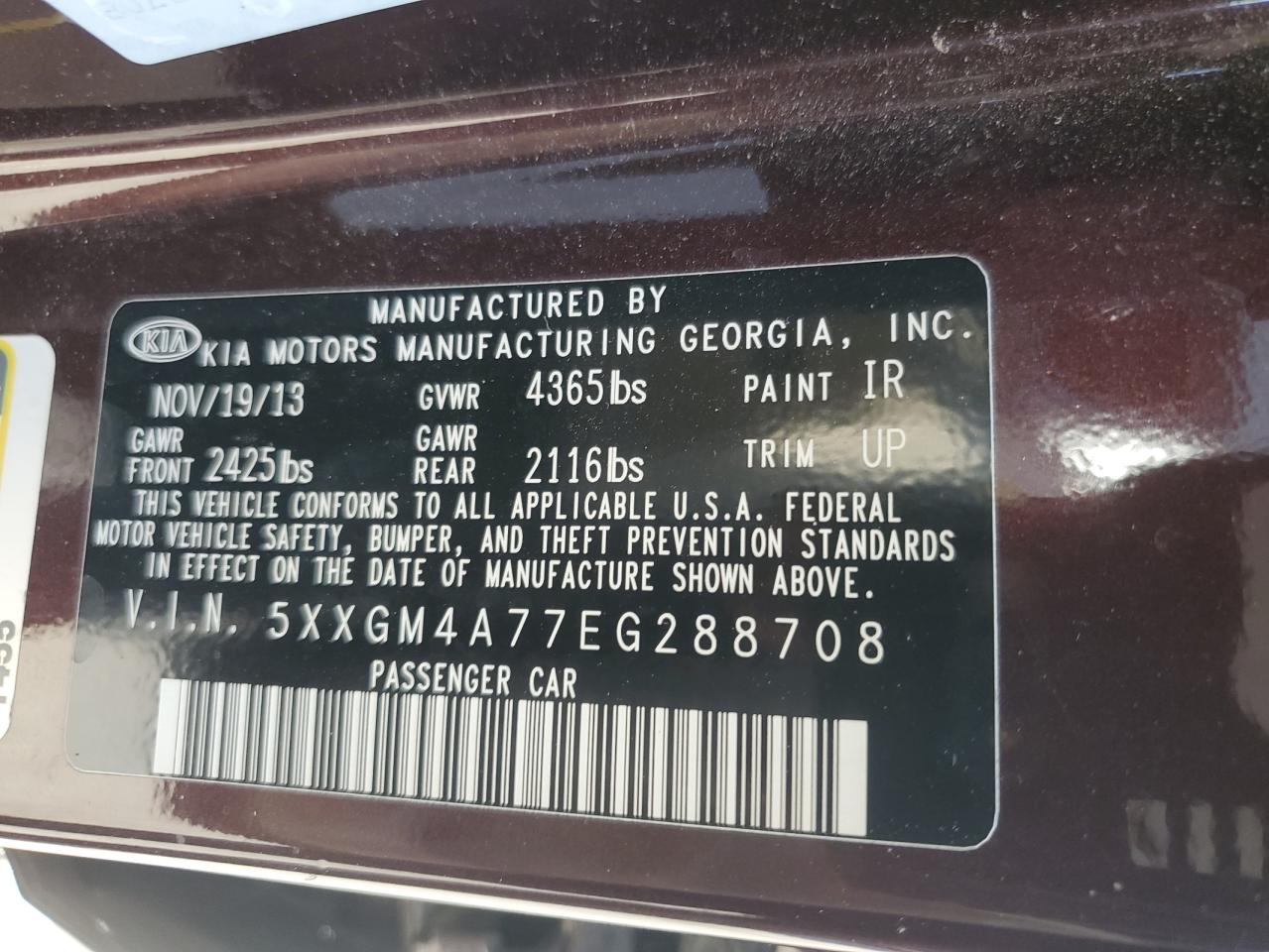 2014 Kia Optima Lx VIN: 5XXGM4A77EG288708 Lot: 64453075