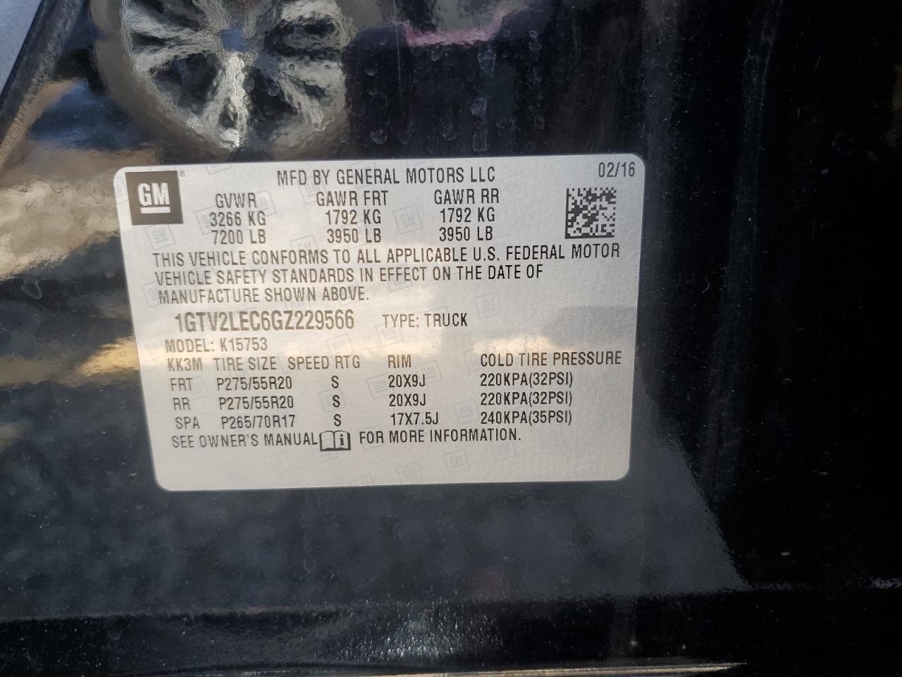 2016 GMC Sierra K1500 VIN: 1GTV2LEC6GZ229566 Lot: 65182385