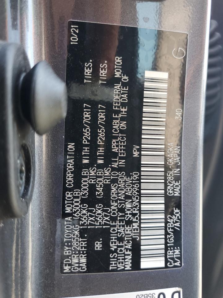 2022 Toyota 4Runner Sr5/Sr5 Premium VIN: JTEMU5JR3N5996190 Lot: 63605595