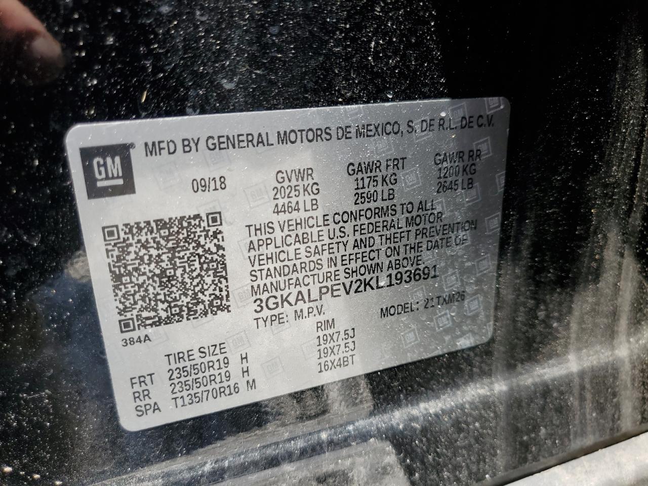 2019 GMC Terrain Slt VIN: 3GKALPEV2KL193691 Lot: 64216145