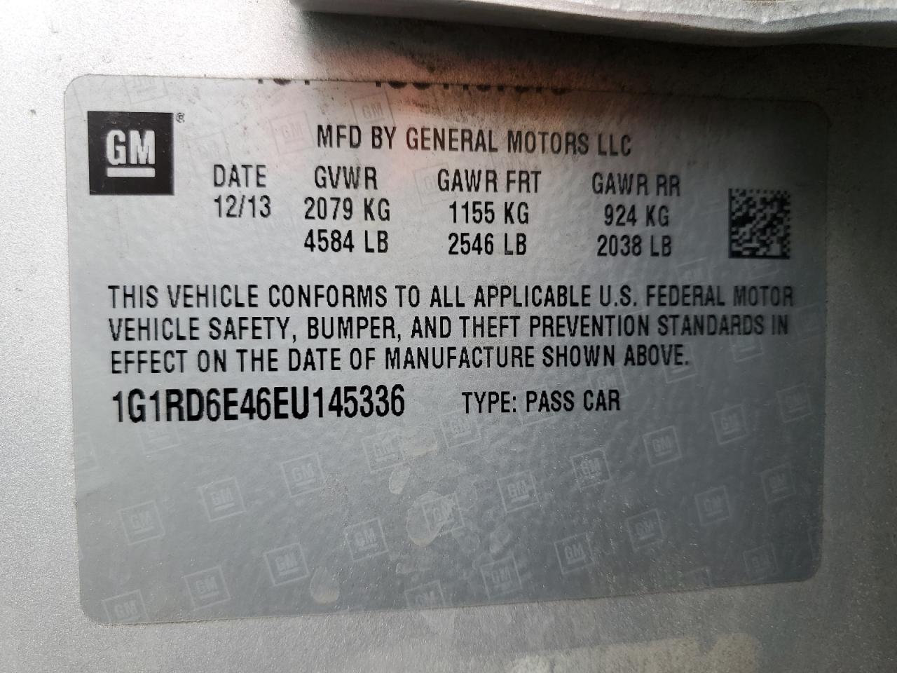 1g1rd6e46eu145336 1G1RD6E46EU145336 2014 Chevrolet Volt