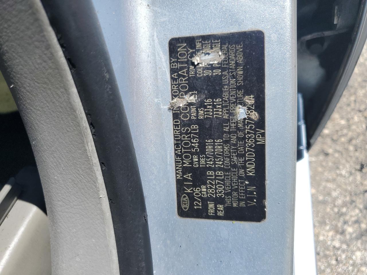 2007 Kia Sorento Ex VIN: KNDJD736375728264 Lot: 66075105