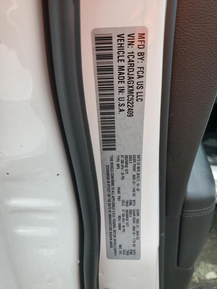 2021 Dodge Durango Sxt VIN: 1C4RDJAGXMC522409 Lot: 63603705