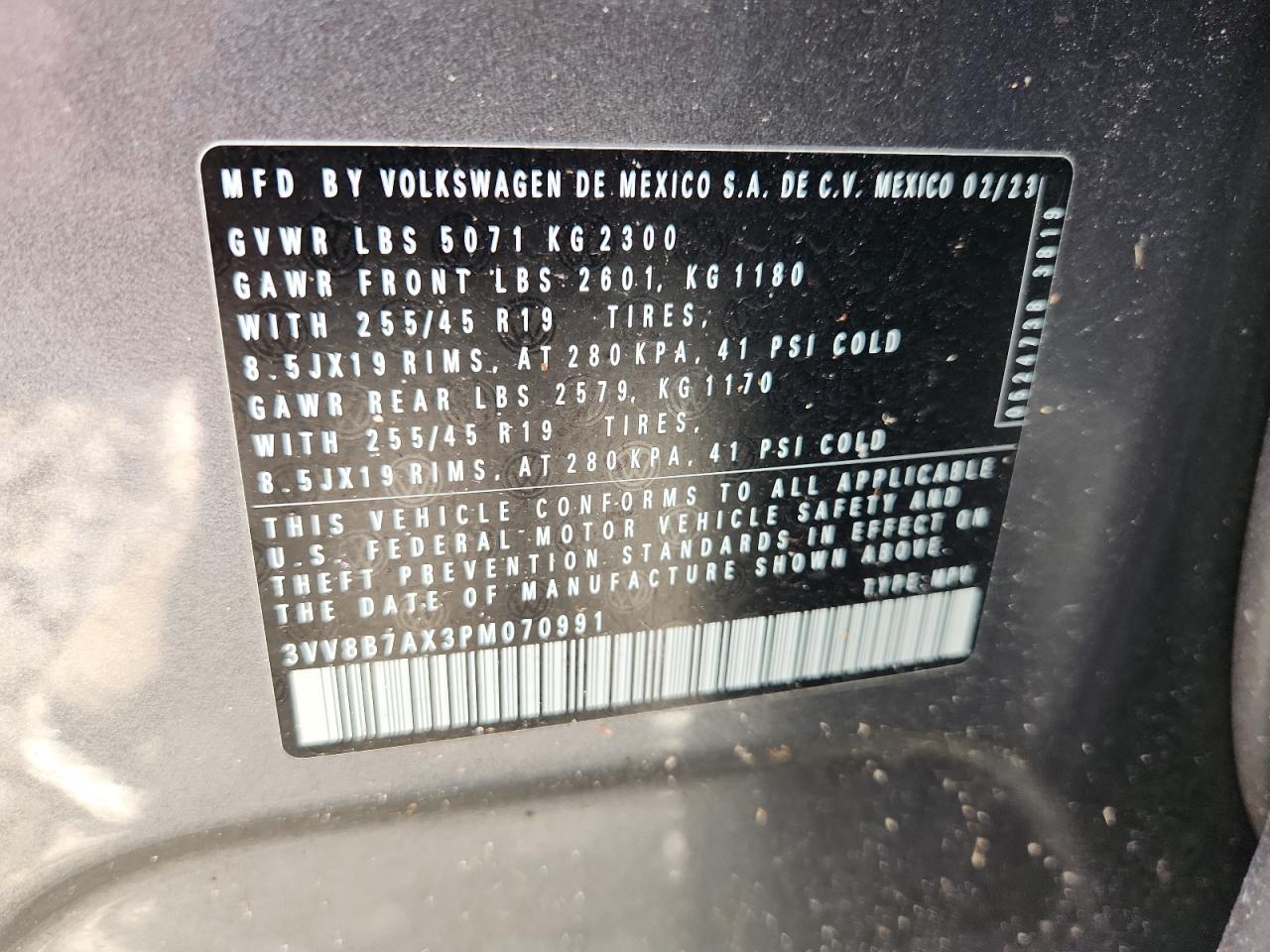 2023 Volkswagen Tiguan Se R-Line Black VIN: 3VV8B7AX3PM070991 Lot: 65327965