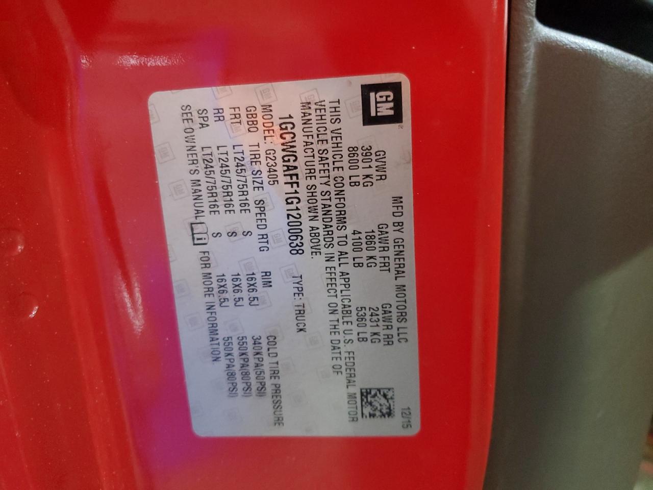 2016 Chevrolet Express G2500 VIN: 1GCWGAFF1G1200638 Lot: 63229085