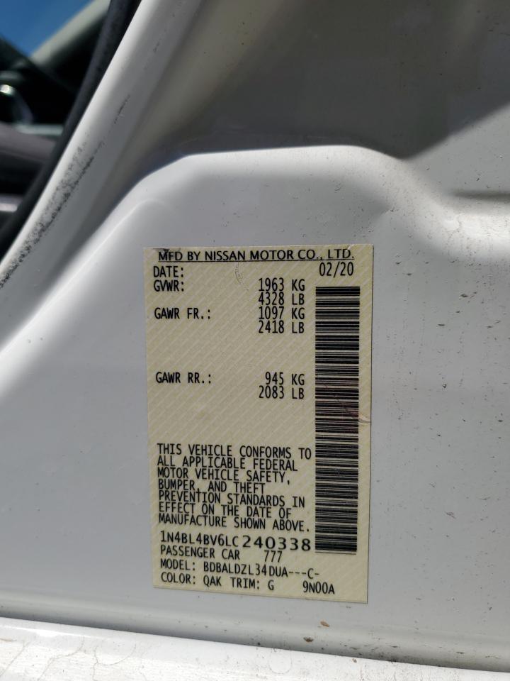 2020 Nissan Altima S VIN: 1N4BL4BV6LC240338 Lot: 63708455