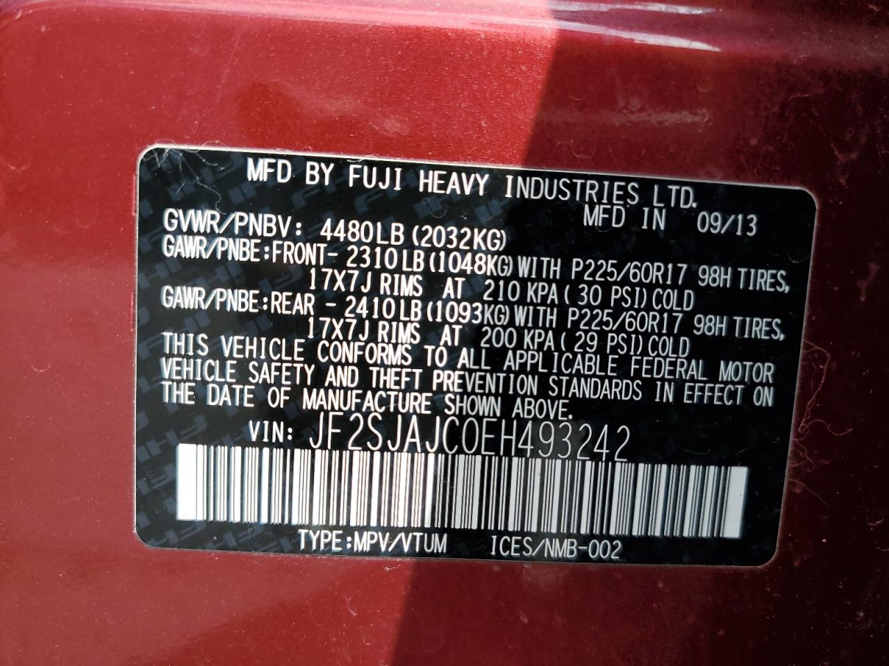 2014 Subaru Forester 2.5I Limited VIN: JF2SJAJC0EH493242 Lot: 63157635