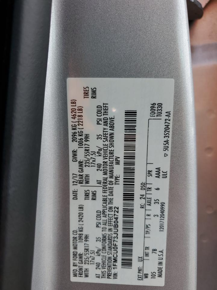 2018 Ford Escape S VIN: 1FMCU0F73JUB04722 Lot: 64637995