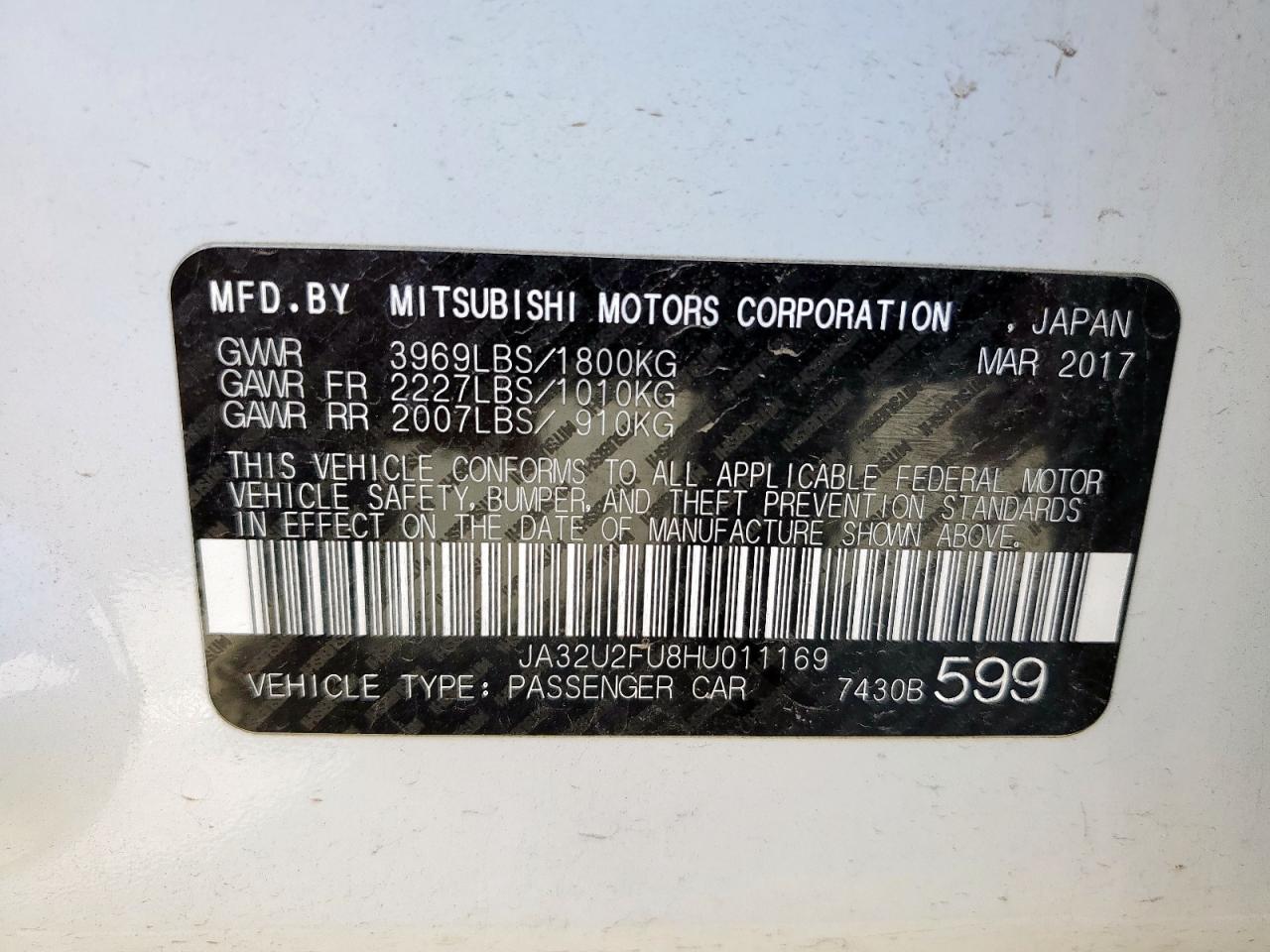 2017 Mitsubishi Lancer Es VIN: JA32U2FU8HU011169 Lot: 64470755
