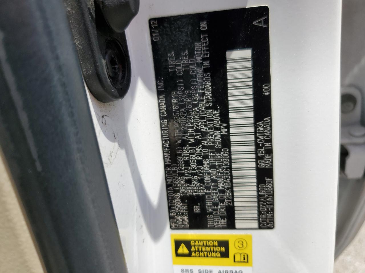 2012 Lexus Rx 350 VIN: 2T2BK1BA3CC139060 Lot: 66098445