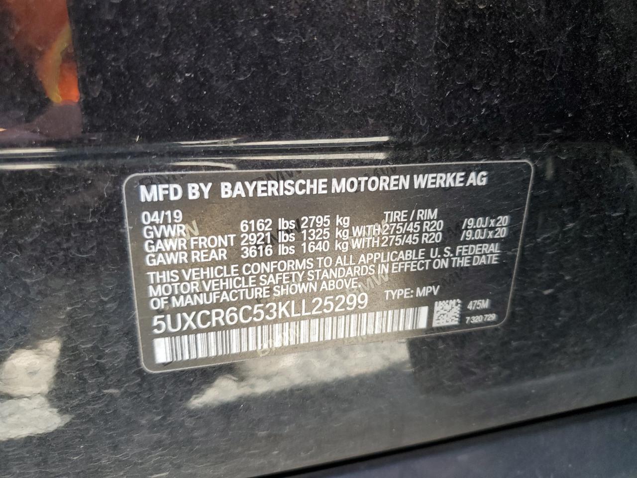 2019 BMW X5 xDrive40I VIN: 5UXCR6C53KLL25299 Lot: 64978485