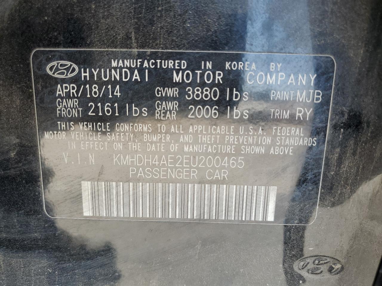 2014 Hyundai Elantra Se VIN: KMHDH4AE2EU200465 Lot: 63777645
