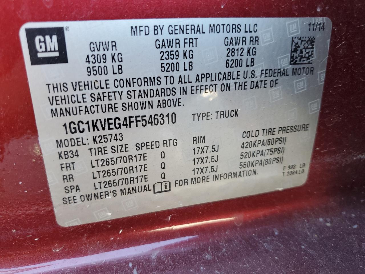 2015 Chevrolet Silverado K2500 Heavy Duty Lt VIN: 1GC1KVEG4FF546310 Lot: 64126765