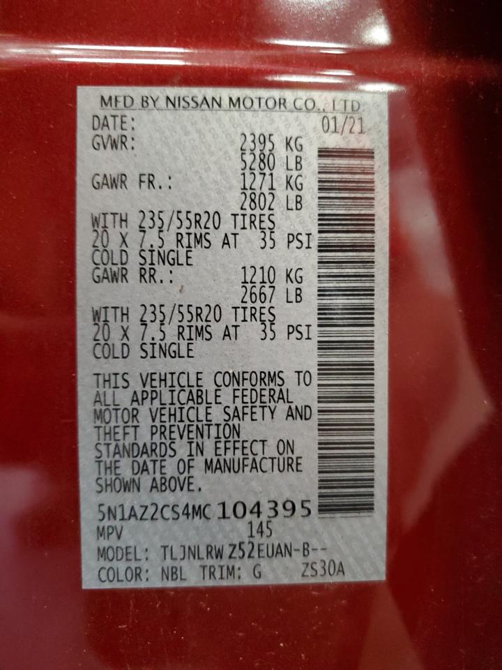 2021 Nissan Murano Sl VIN: 5N1AZ2CS4MC104395 Lot: 64377295