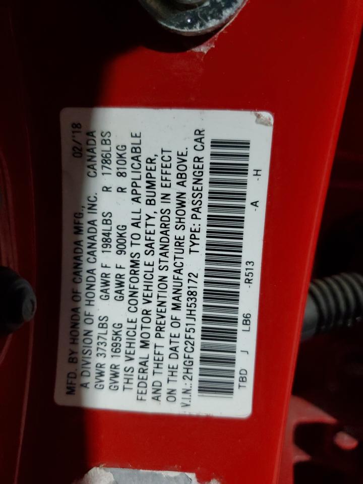 2018 Honda Civic Lx VIN: 2HGFC2F51JH538172 Lot: 64442555