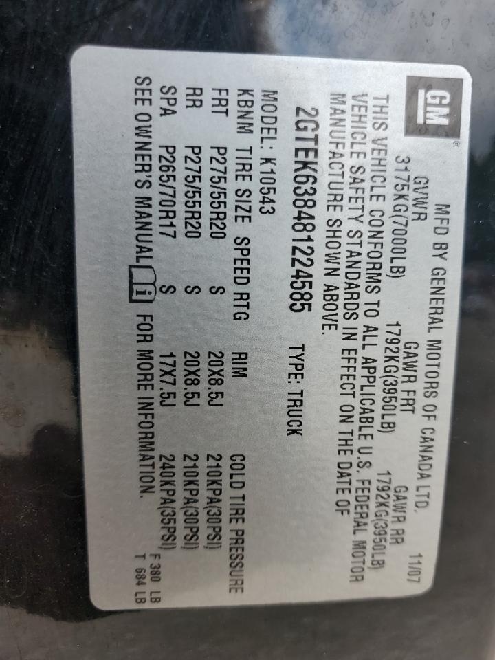 2008 GMC New Sierra K1500 Denali VIN: 2GTEK638481224585 Lot: 65885245