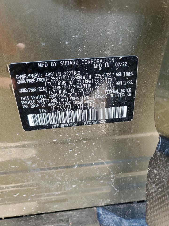 2022 Subaru Forester Premium VIN: JF2SKAECXNH450681 Lot: 63240715