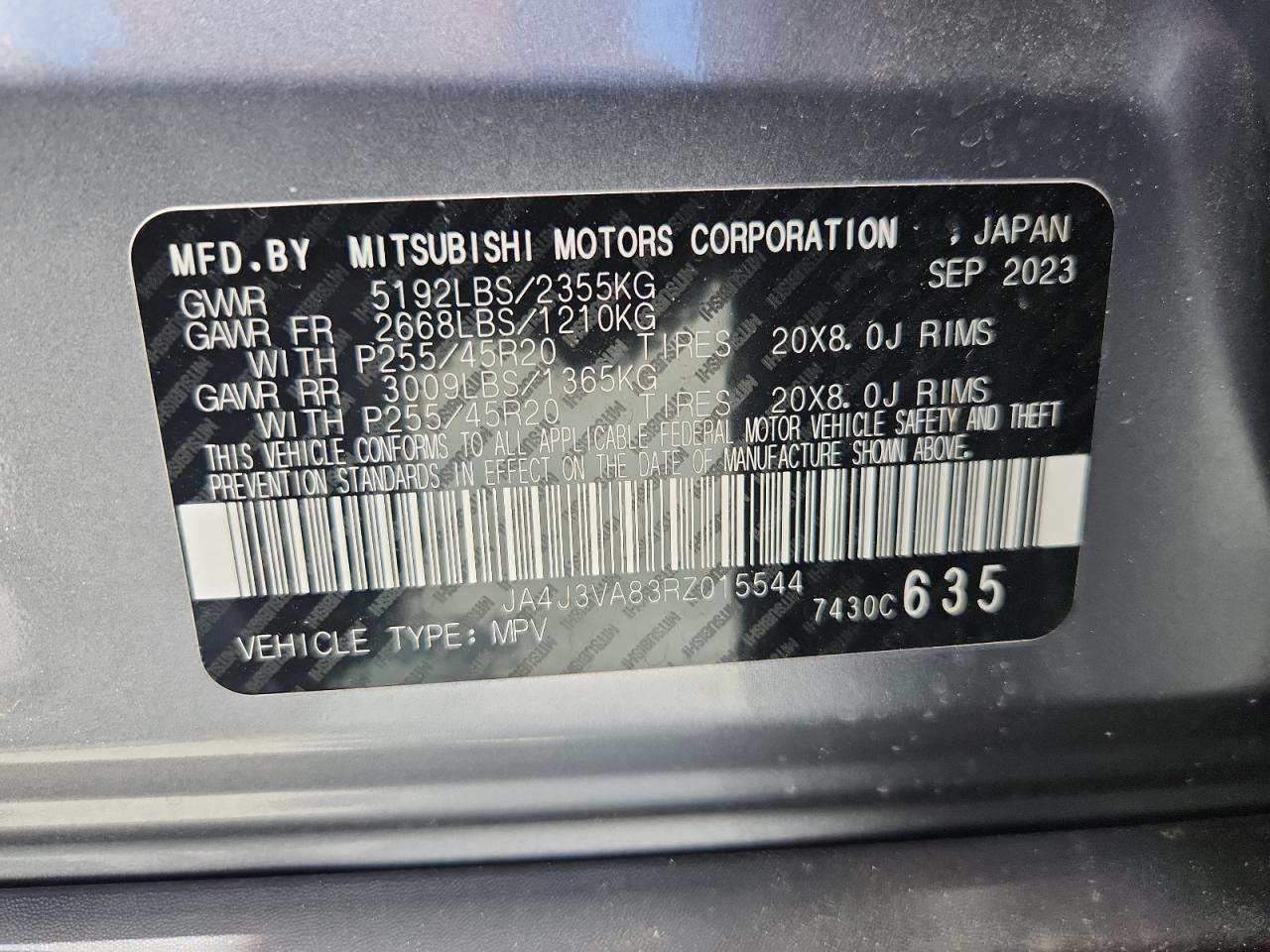 2024 Mitsubishi Outlander Se VIN: JA4J3VA83RZ015544 Lot: 62991705