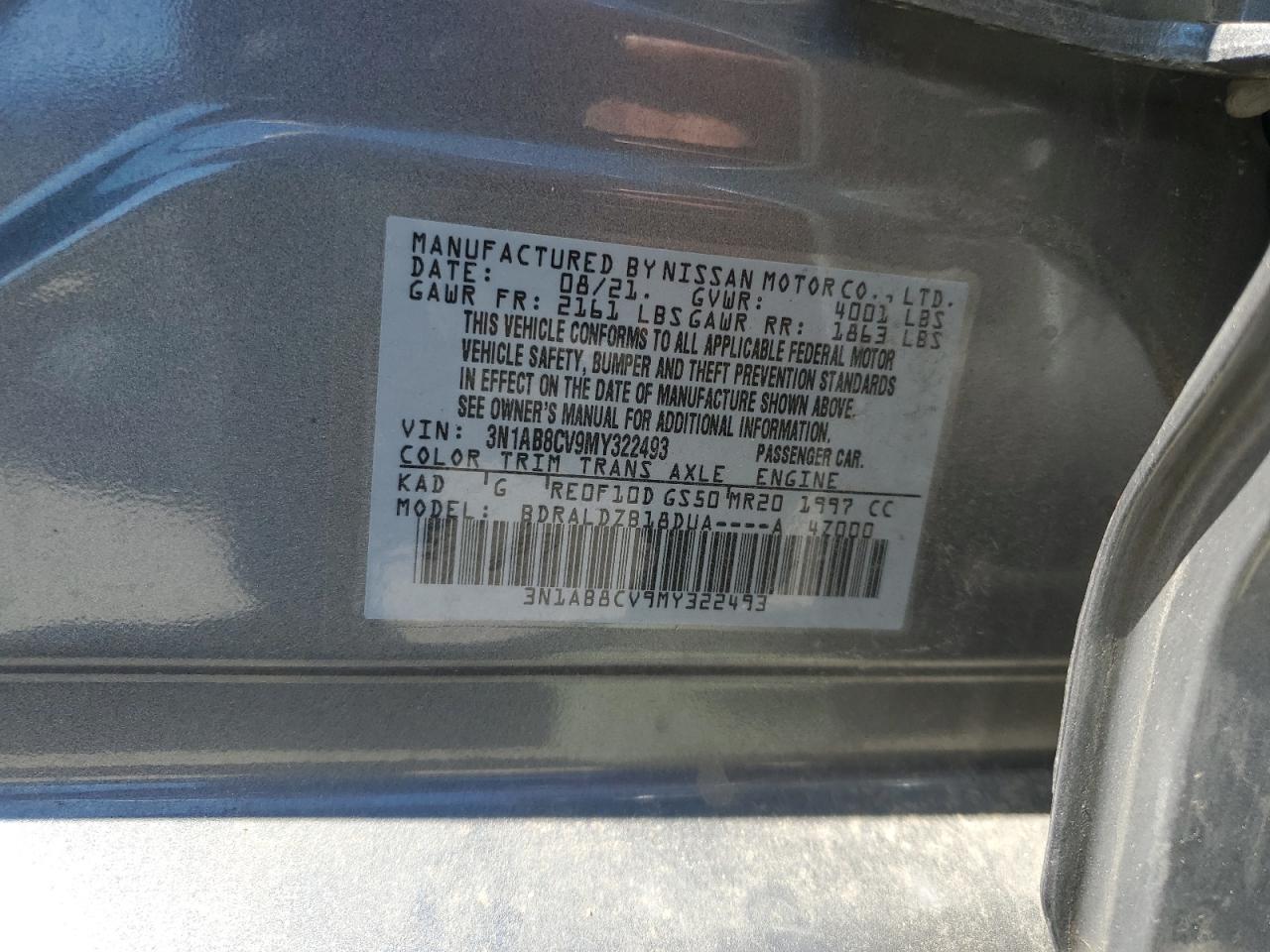 2021 Nissan Sentra Sv VIN: 3N1AB8CV9MY322493 Lot: 62471275