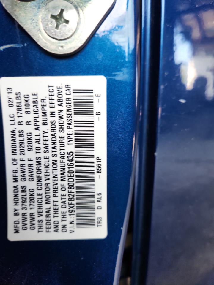 2013 Honda Civic Ex VIN: 19XFB2F80DE016435 Lot: 63099395