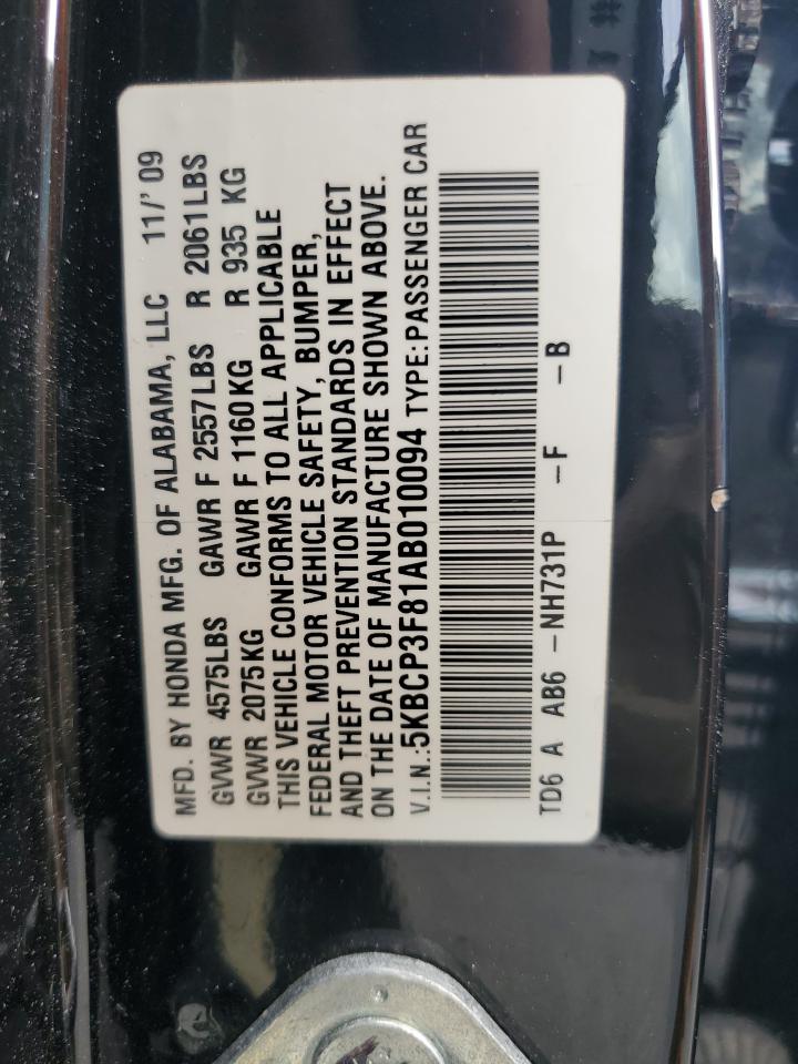 2010 Honda Accord Exl VIN: 5KBCP3F81AB010094 Lot: 63681305