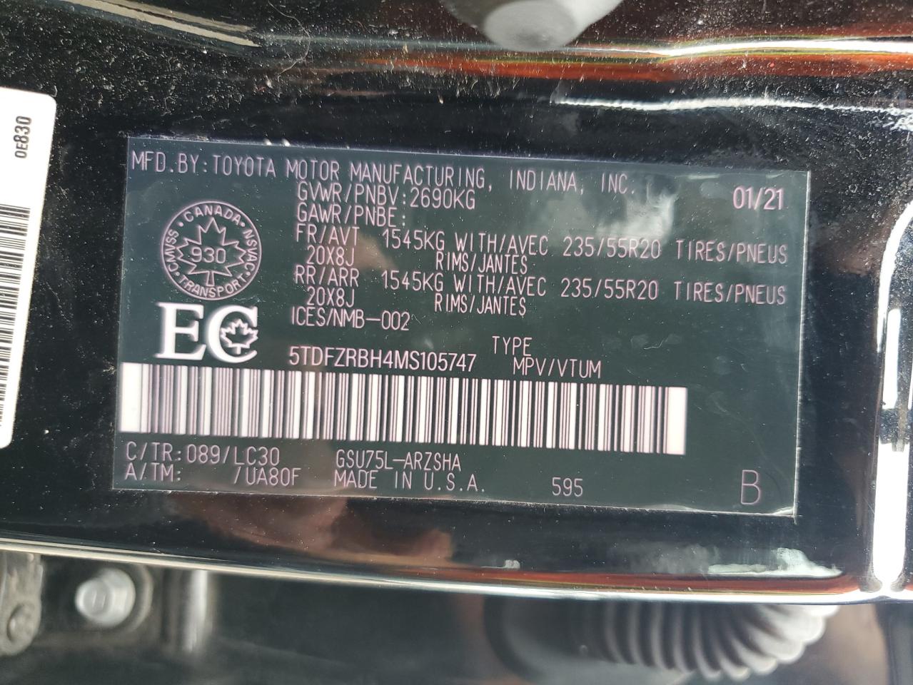 2021 Toyota Highlander Platinum VIN: 5TDFZRBH4MS105747 Lot: 61947545