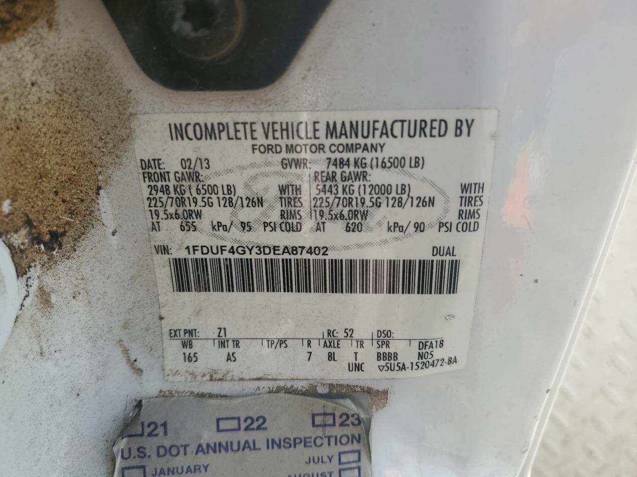 2013 Ford F450 Super Duty VIN: 1FDUF4GY3DEA87402 Lot: 64409495