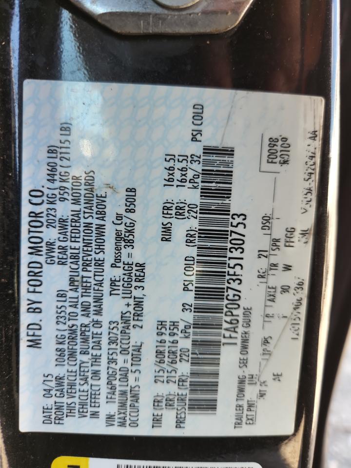 2015 Ford Fusion S VIN: 1FA6P0G73F5130753 Lot: 64265525