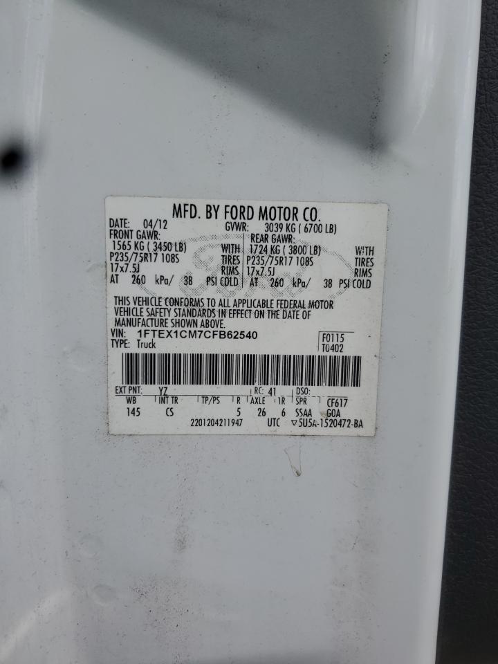 2012 Ford F150 Super Cab VIN: 1FTEX1CM7CFB62540 Lot: 65210045