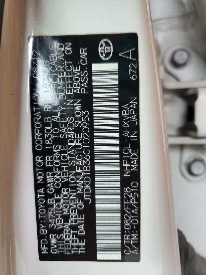 2012 Toyota Prius C VIN: JTDKDTB36C1020953 Lot: 64756345