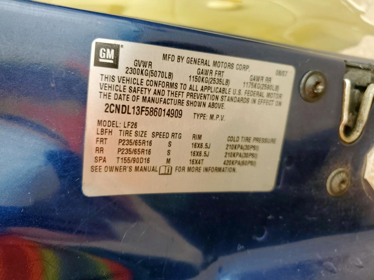 2008 Chevrolet Equinox Ls VIN: 2CNDL13F586014909 Lot: 63591395