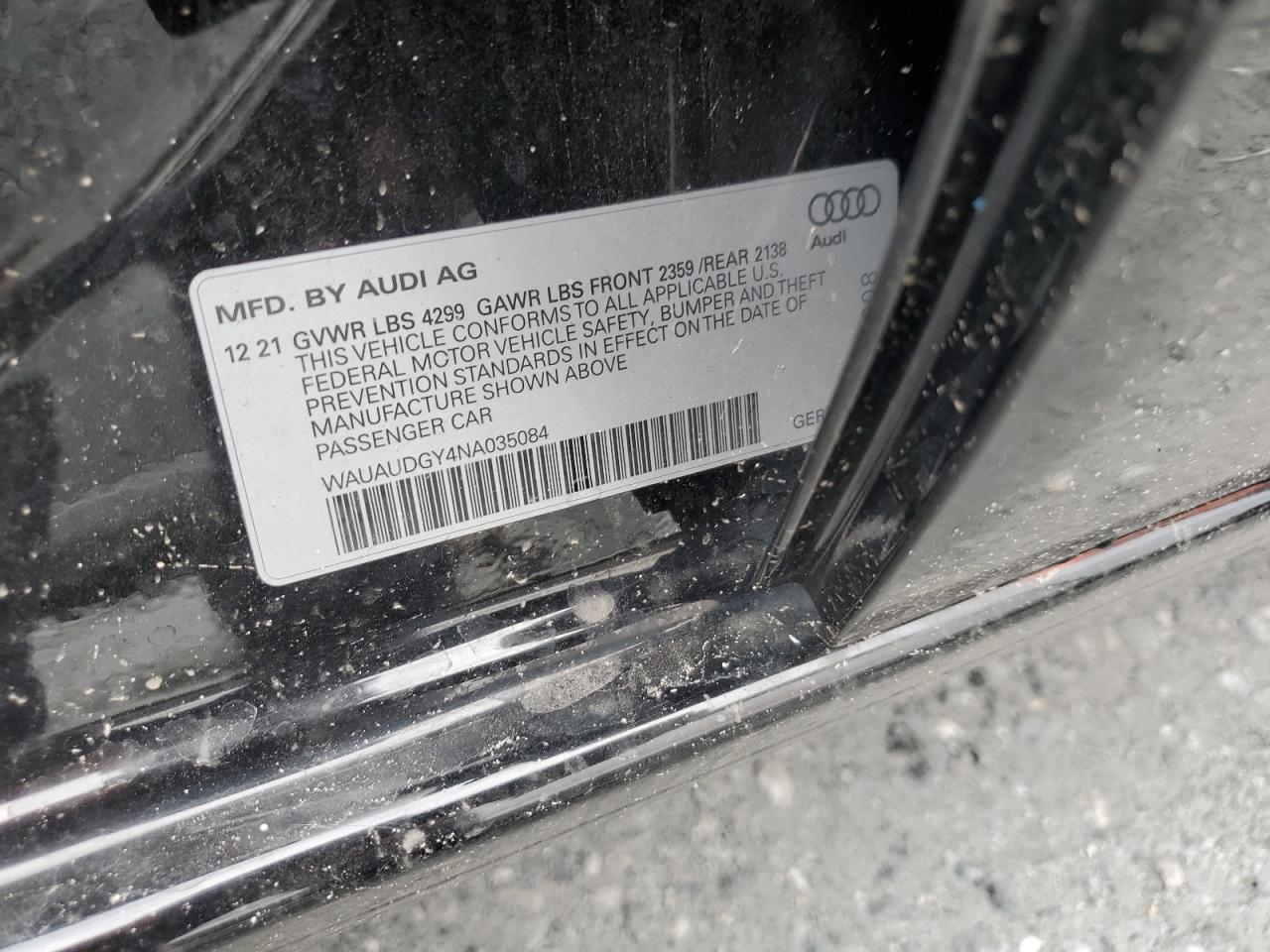 2022 Audi A3 Premium VIN: WAUAUDGY4NA035084 Lot: 63648655