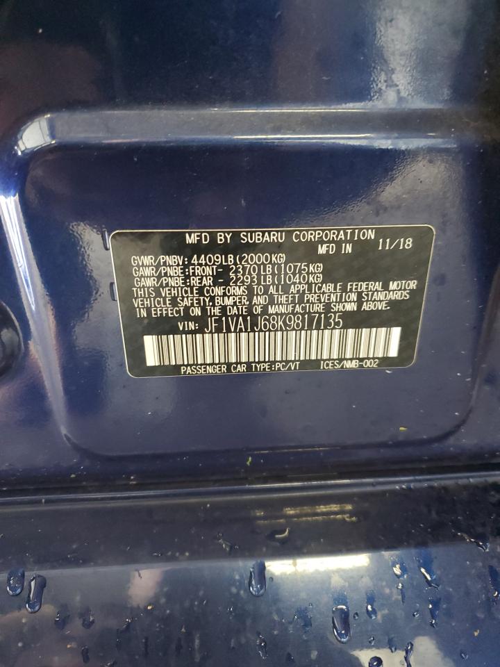 2019 Subaru Wrx Limited VIN: JF1VA1J68K9817135 Lot: 62990215