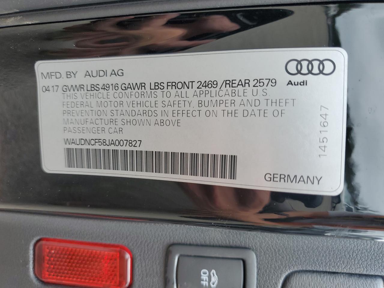 2018 Audi A5 Premium S Line VIN: WAUDNCF58JA007827 Lot: 63436925