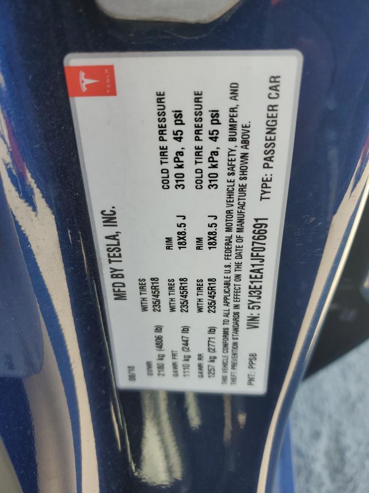 2018 Tesla Model 3 VIN: 5YJ3E1EA1JF076691 Lot: 64057795