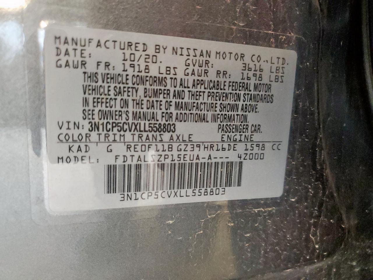 2020 Nissan Kicks Sv VIN: 3N1CP5CVXLL558803 Lot: 64679255