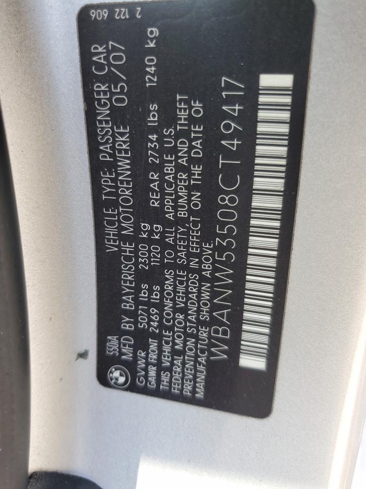 wbanw53508ct49417 WBANW53508CT49417 2008 BMW 550 I
