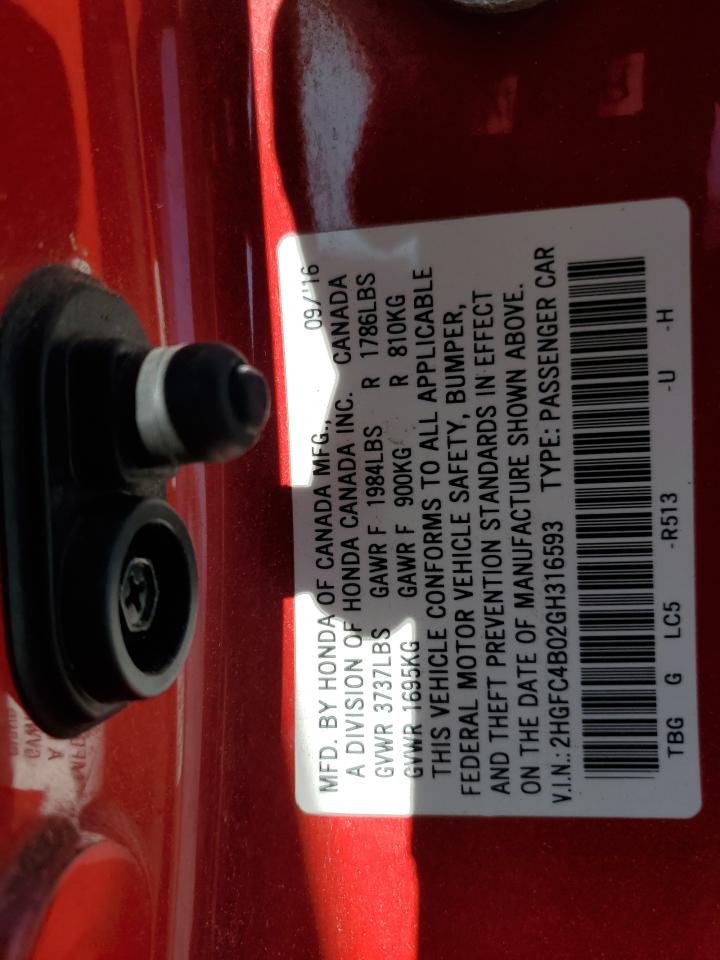 2016 Honda Civic Lx VIN: 2HGFC4B02GH316593 Lot: 64183285